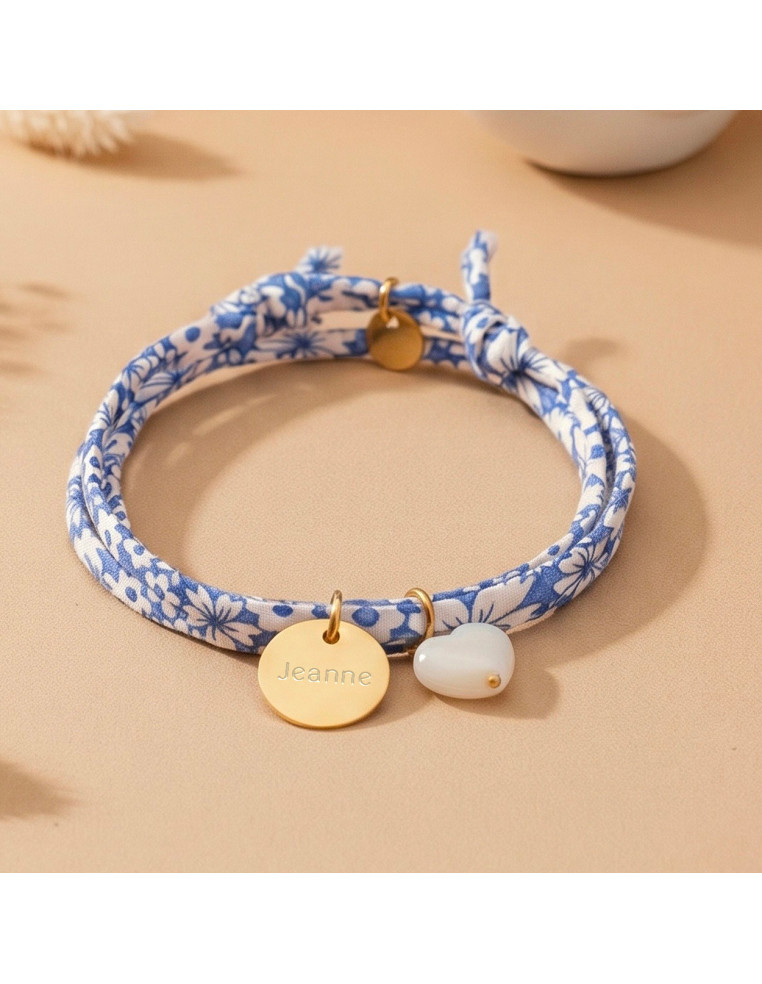 Bracelet Liberty mini médaille à graver et coeur nacre Comptoir Doré