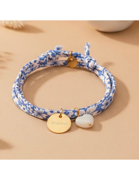 Bracelet Liberty mini médaille à graver et coeur nacre Comptoir Doré