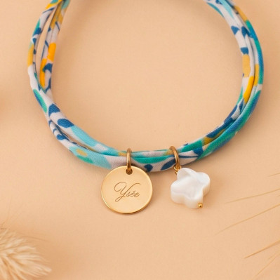 Bracelet Liberty mini médaille à graver et croix nacre Comptoir Doré