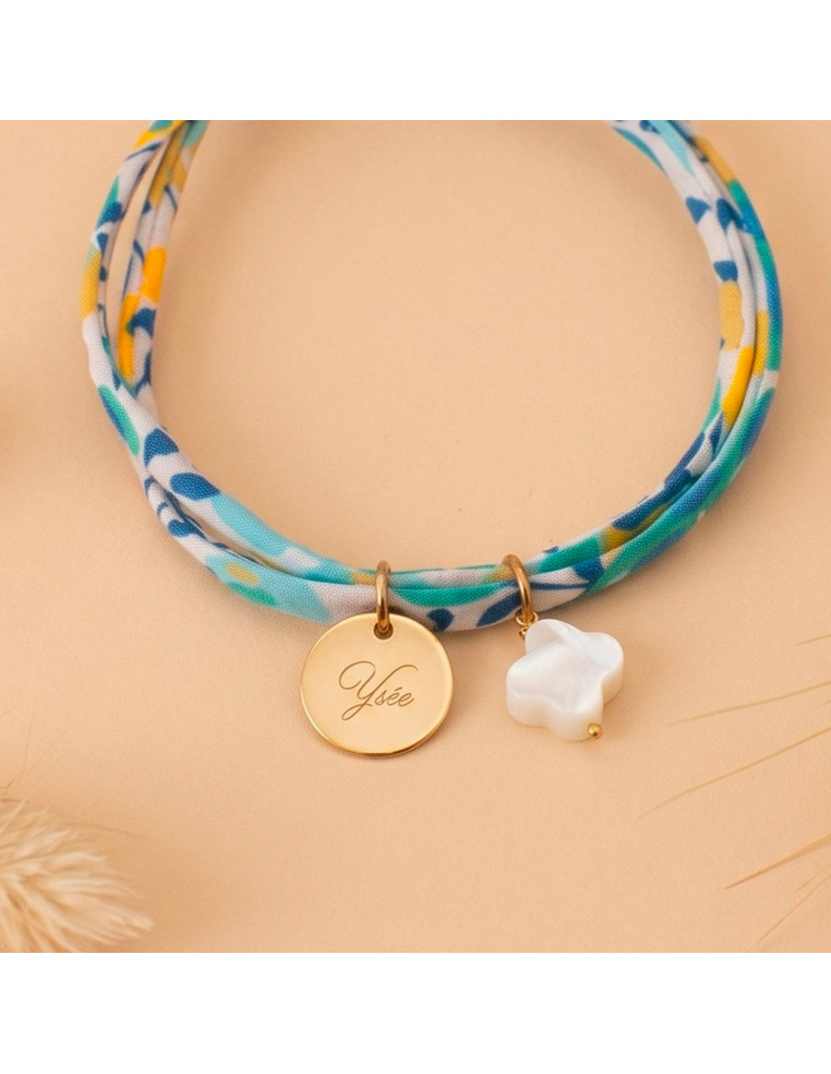 Bracelet Liberty mini médaille à graver et croix nacre Comptoir Doré