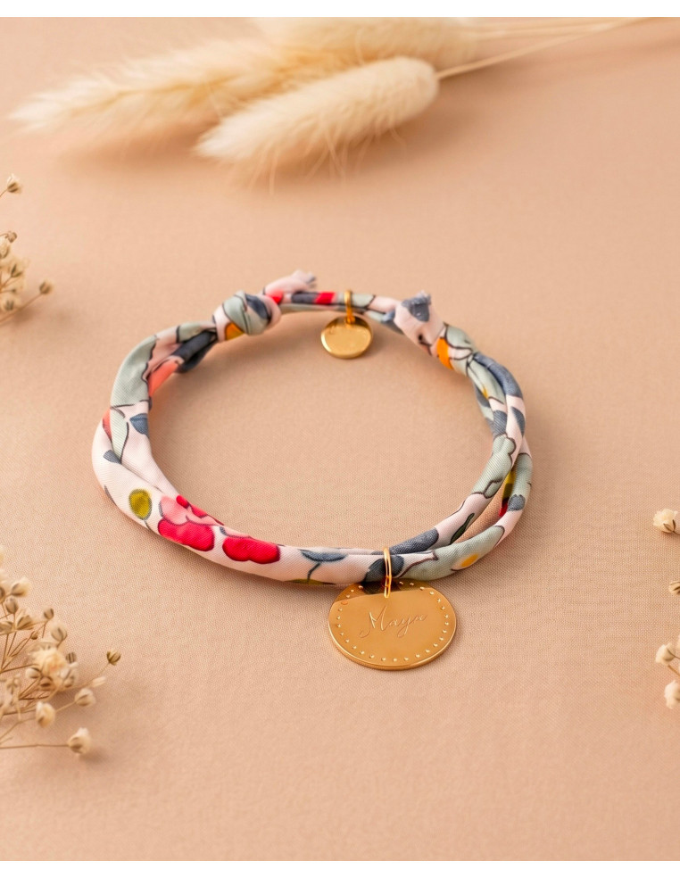 Bracelet Liberty et médaille dorée gravée  - Comptoir Doré