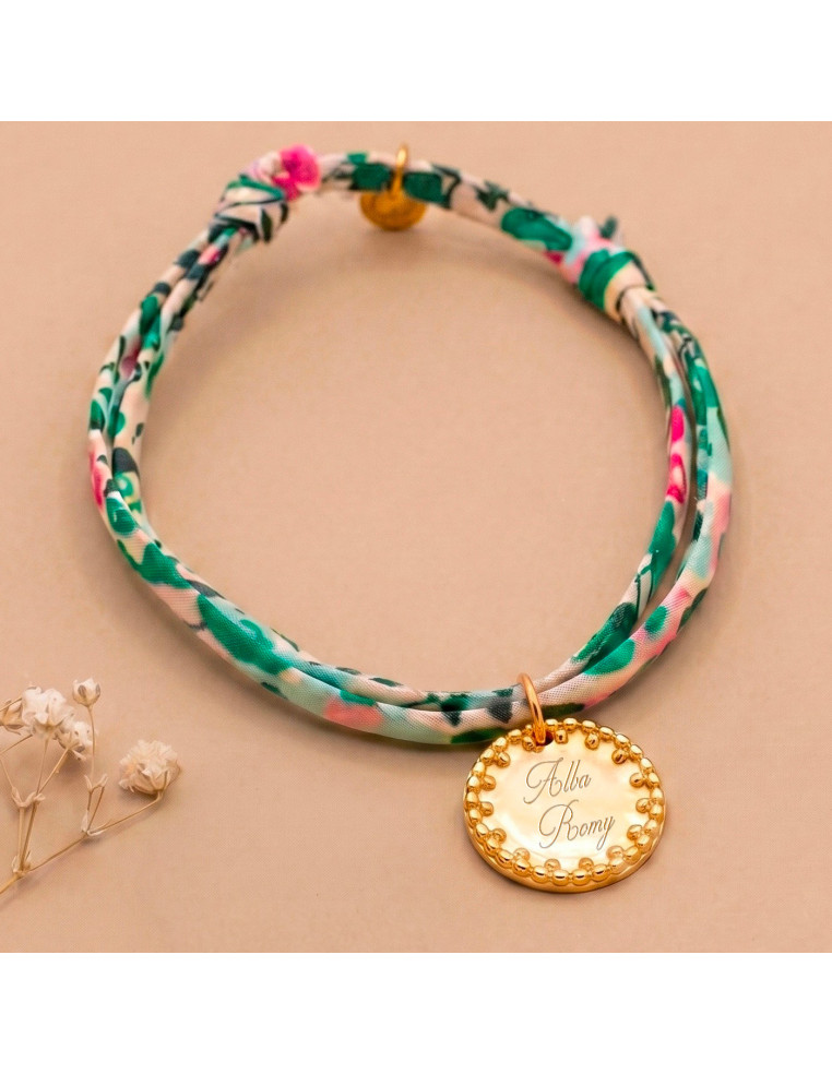 Bracelet Liberty et médaille dorée bord perlé  - Comptoir Doré