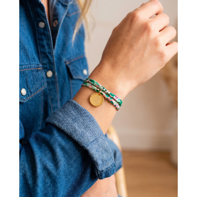 Bracelet Liberty et médaille dorée bord perlé  - Comptoir Doré 2