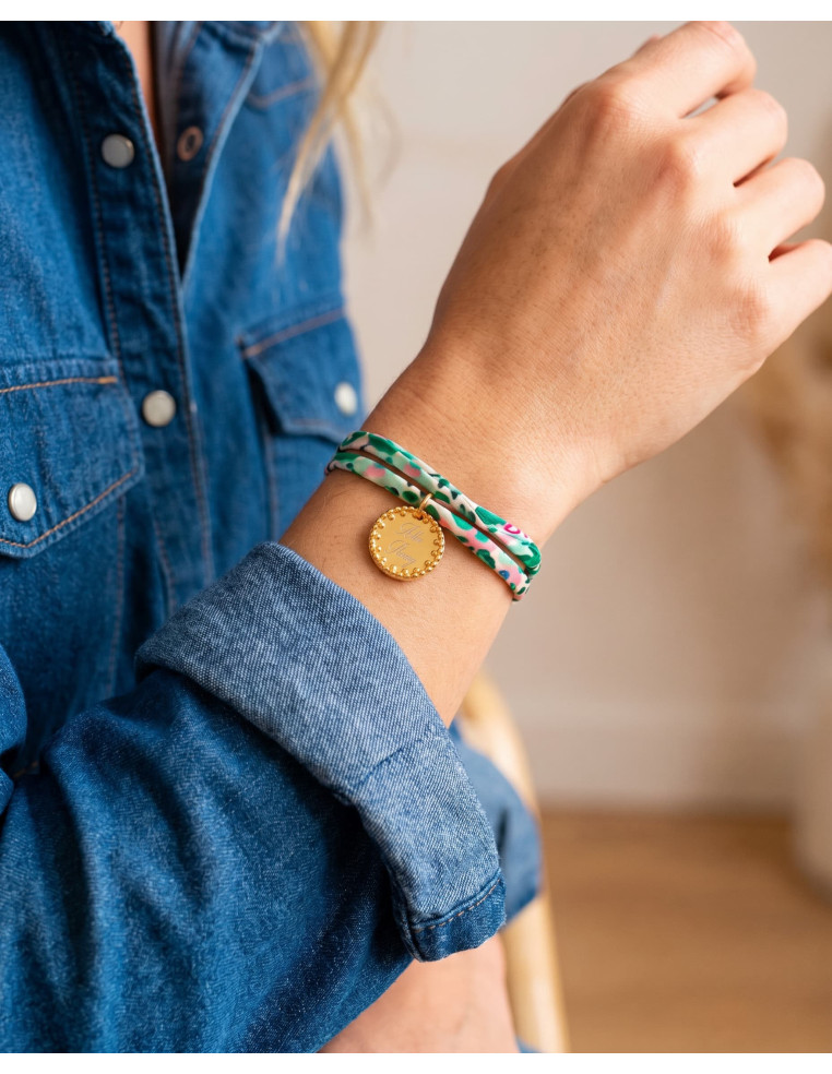 Bracelet Liberty et médaille dorée bord perlé  - Comptoir Doré