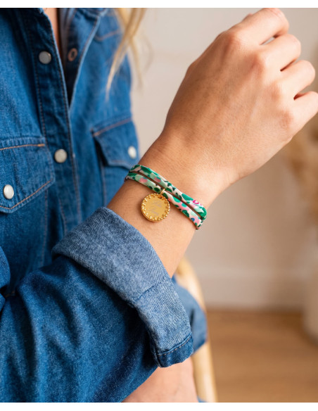 Bracelet Liberty et médaille dorée bord perlé  - Comptoir Doré