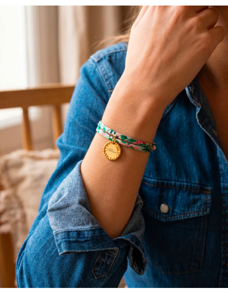 Bracelet Liberty et médaille dorée bord perlé  - Comptoir Doré