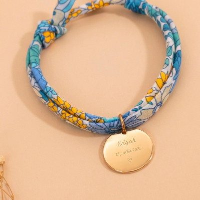 Bracelet Liberty et médaille dorée gravée  - Comptoir Doré