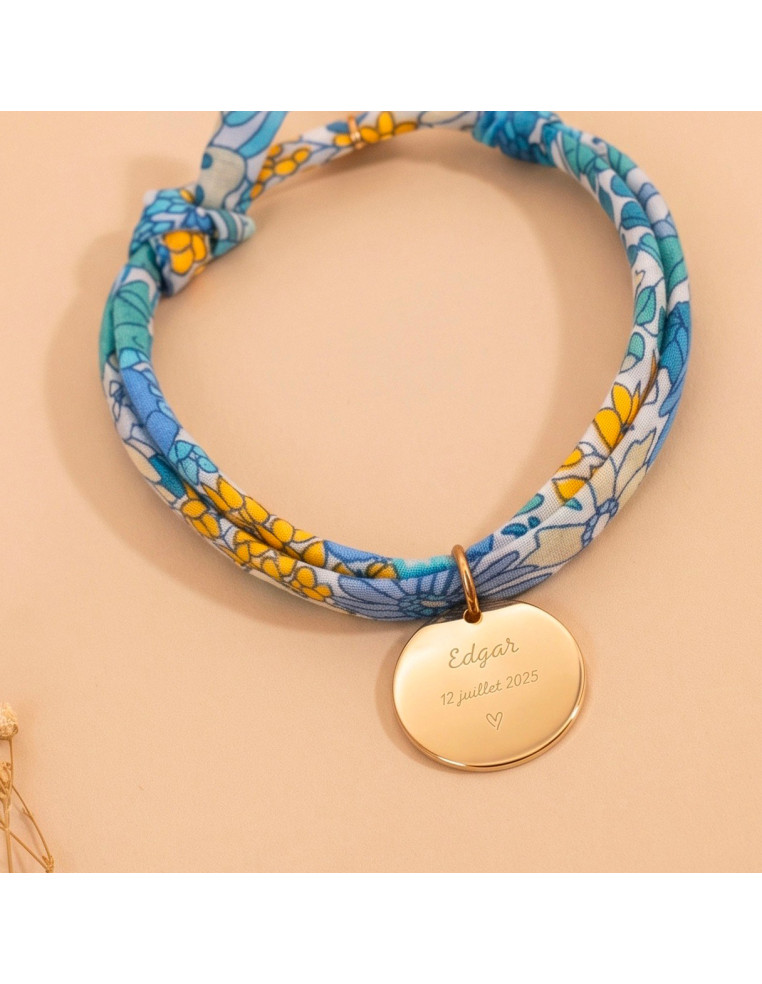 Bracelet Liberty et médaille dorée gravée  - Comptoir Doré