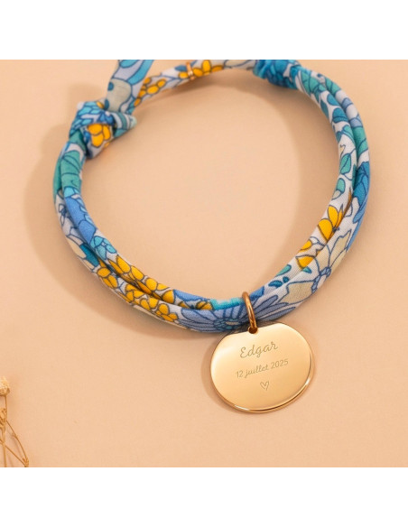 Bracelet Liberty et médaille dorée gravée  - Comptoir Doré
