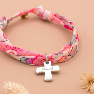 Bracelet Liberty croix argentée gravée Comptoir Doré