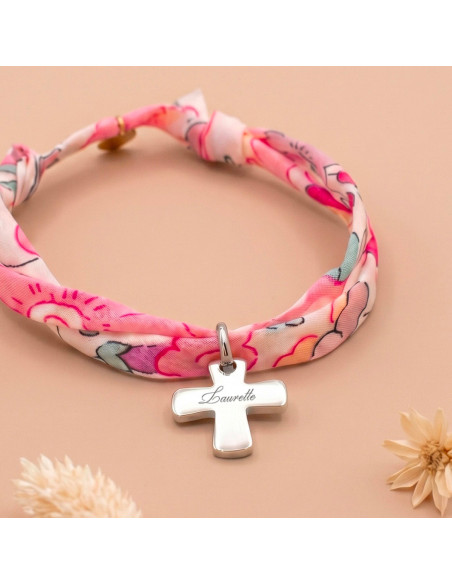 Bracelet Liberty croix argentée gravée Comptoir Doré