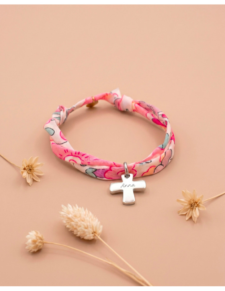 Bracelet Liberty croix argentée gravée Comptoir Doré