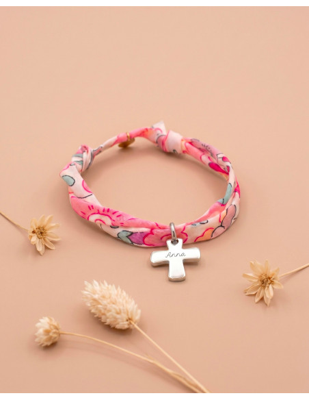 Bracelet Liberty croix argentée gravée Comptoir Doré