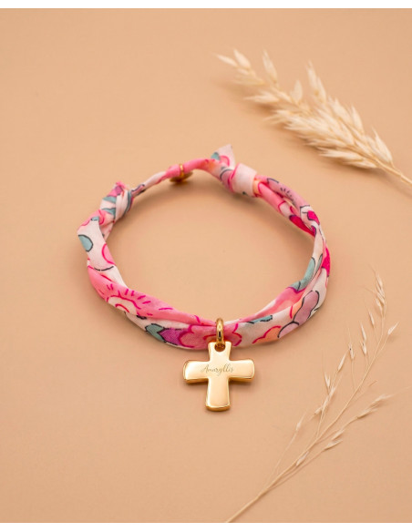 Bracelet Liberty croix dorée gravée Comptoir Doré