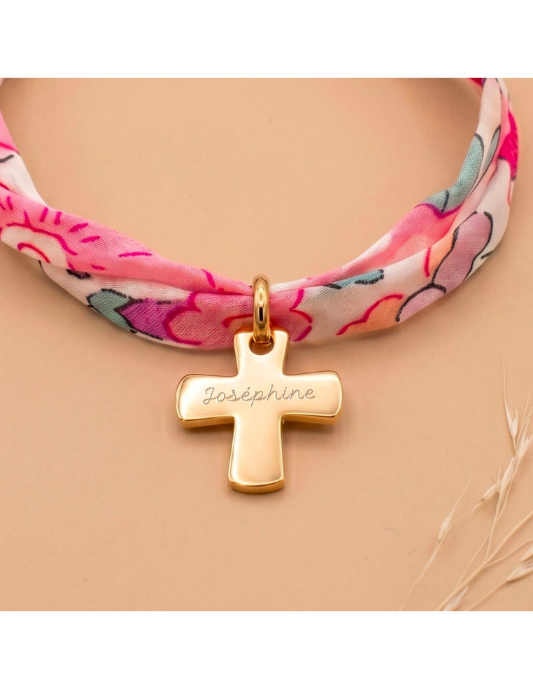 Bracelet Liberty croix dorée gravée Comptoir Doré