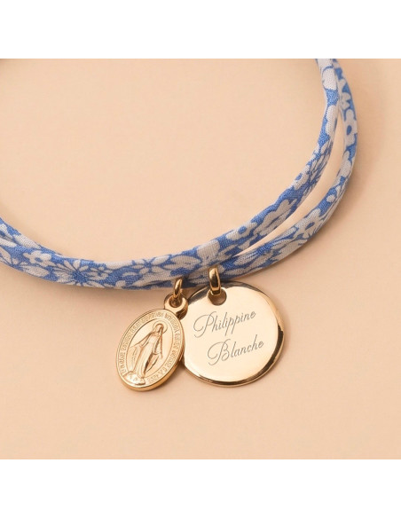 Bracelet Liberty, médaille gravée et médaille miraculeuse - Comptoir Doré