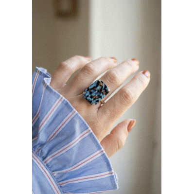 Bague Mousse - Bleu, noir et ocre - Un de ces quatre - Comptoir Doré 2