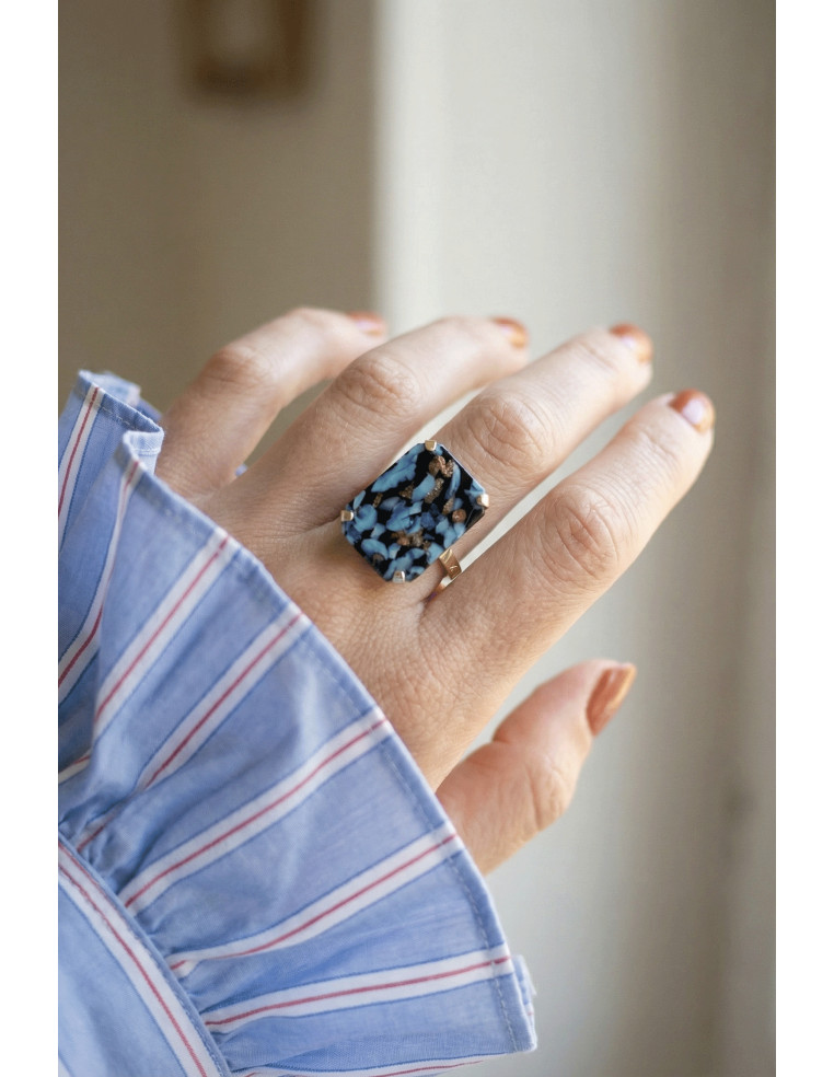 Bague Mousse - Bleu, noir et ocre - Un de ces quatre - Comptoir Doré
