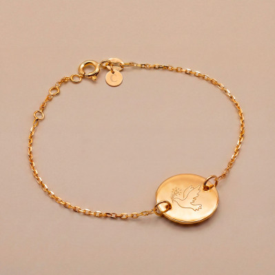 Bracelet fin en plaqué or avec médaillon rond gravé d'une colombe - Comptoir Doré 2