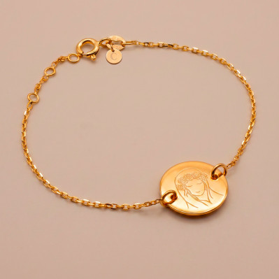 Bracelet fin en plaqué or avec médaillon rond gravé d'une Vierge couronnée de fleurs - Comptoir Doré 2