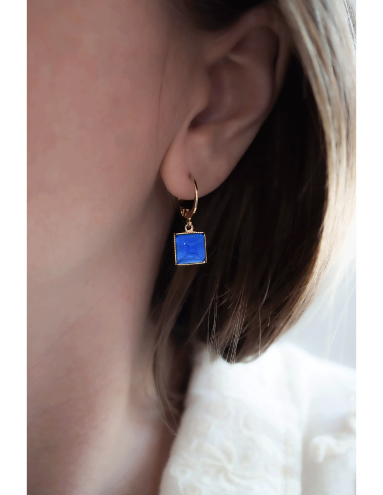 Boucles d'oreilles Zellige verres colorés  -Un de ces quatre - Comptoir doré