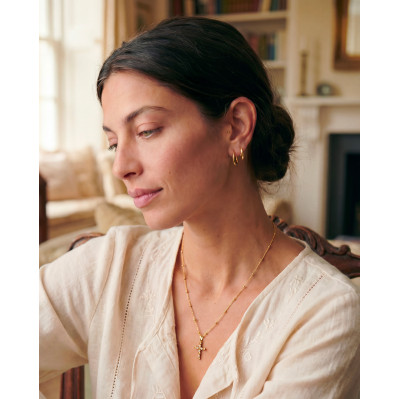 Collier Croix boules & zircons - pendentif croix - Comptoir Doré 2