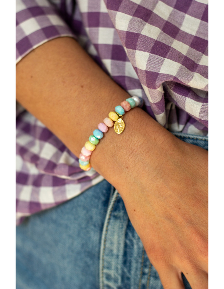 Bracelet Coco Multicolore médaille miraculeuse - perles collier de bonbons - Comptoir Doré