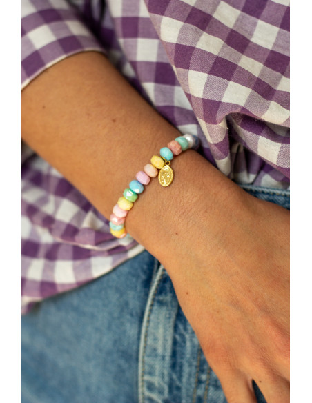 Bracelet Coco Multicolore médaille miraculeuse - perles collier de bonbons - Comptoir Doré