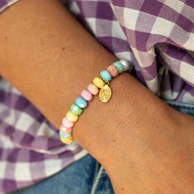 Bracelet Coco Multicolore médaille miraculeuse - perles collier de bonbons - Comptoir Doré 2