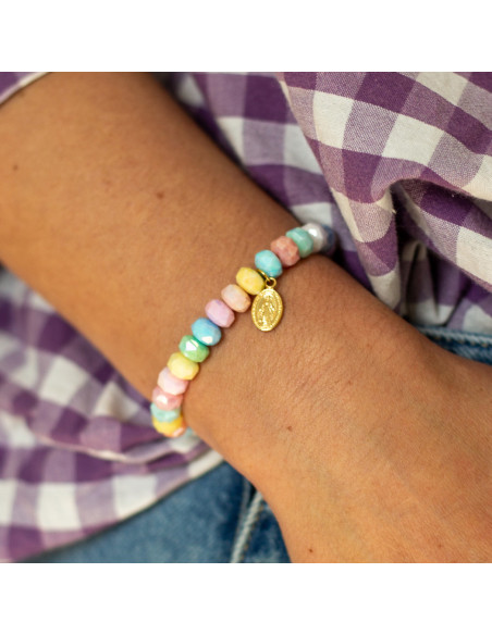 Bracelet Coco Multicolore médaille miraculeuse - perles collier de bonbons - Comptoir Doré