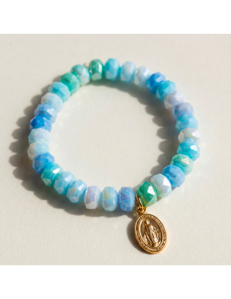 Bracelet Coco Menthe médaille miraculeuse - perles collier de bonbons - Comptoir Doré