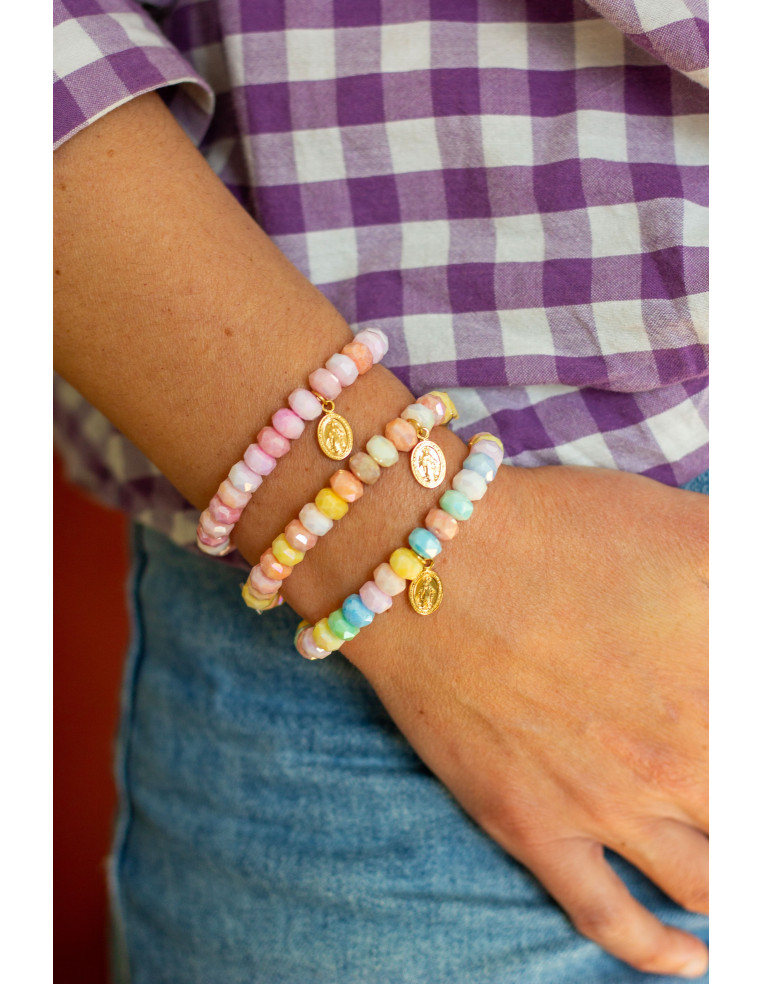 Bracelet Coco Menthe médaille miraculeuse - perles collier de bonbons - Comptoir Doré