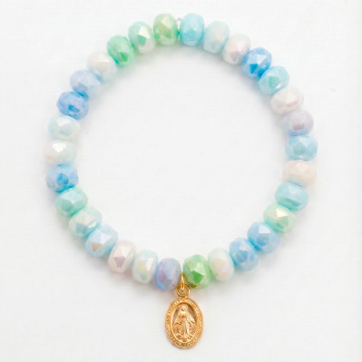 Bracelet Coco Menthe médaille miraculeuse - perles collier de bonbons - Comptoir Doré