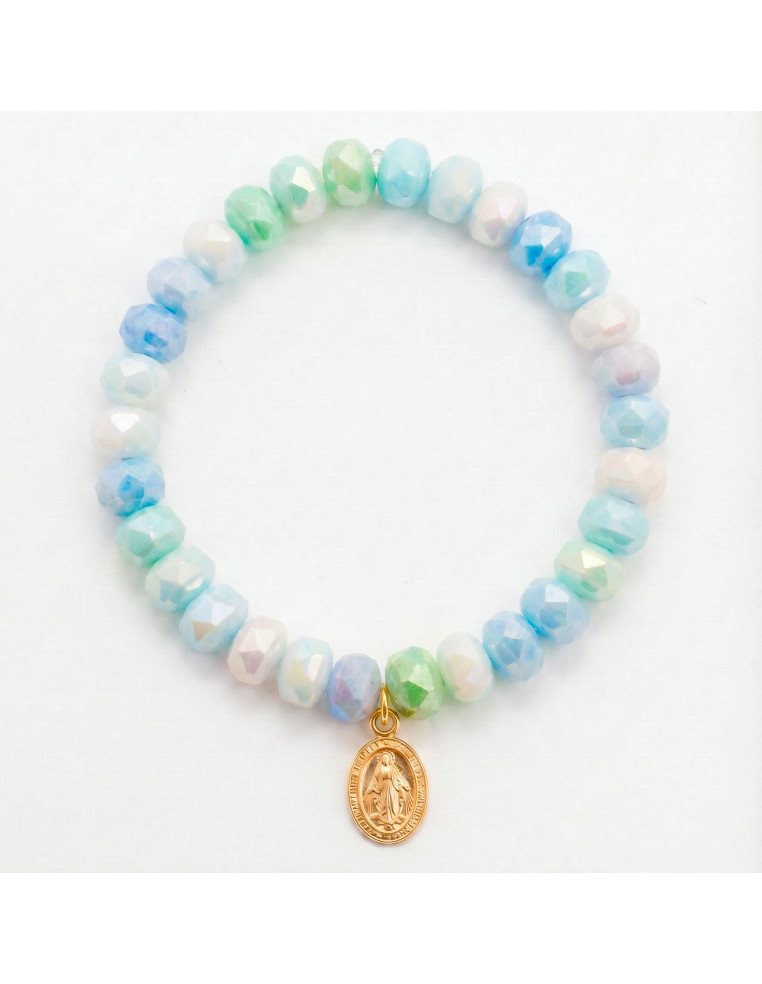 Bracelet Coco Menthe médaille miraculeuse - perles collier de bonbons - Comptoir Doré