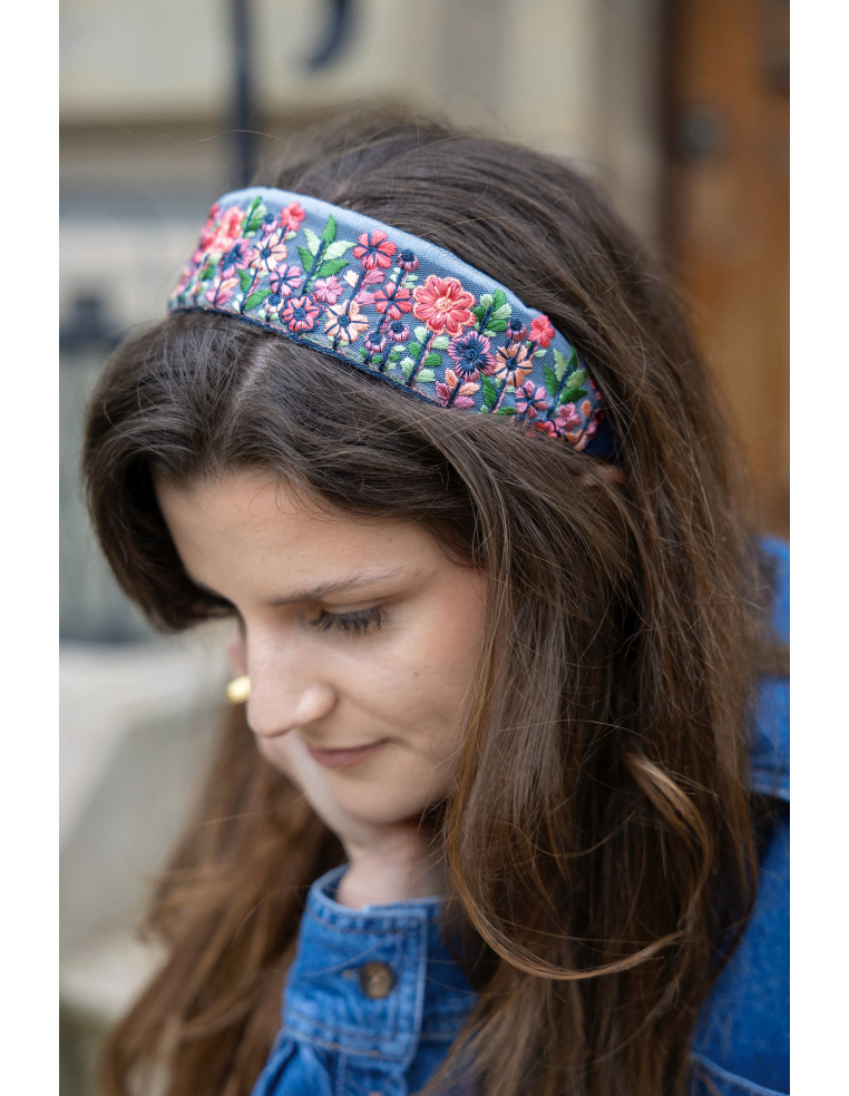 Serre-tête Mary Jane en tulle brodé motif floral - L'Otarie Club - Comptoir Doré