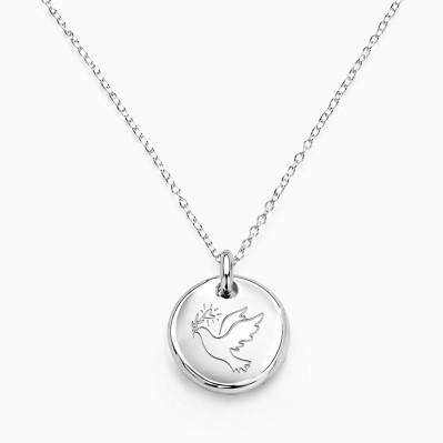 Collier argent avec médaillon rond gravé d'une colombe - Comptoir Doré