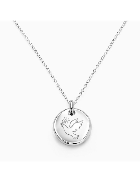 Collier argent avec médaillon rond gravé d'une colombe - Comptoir Doré