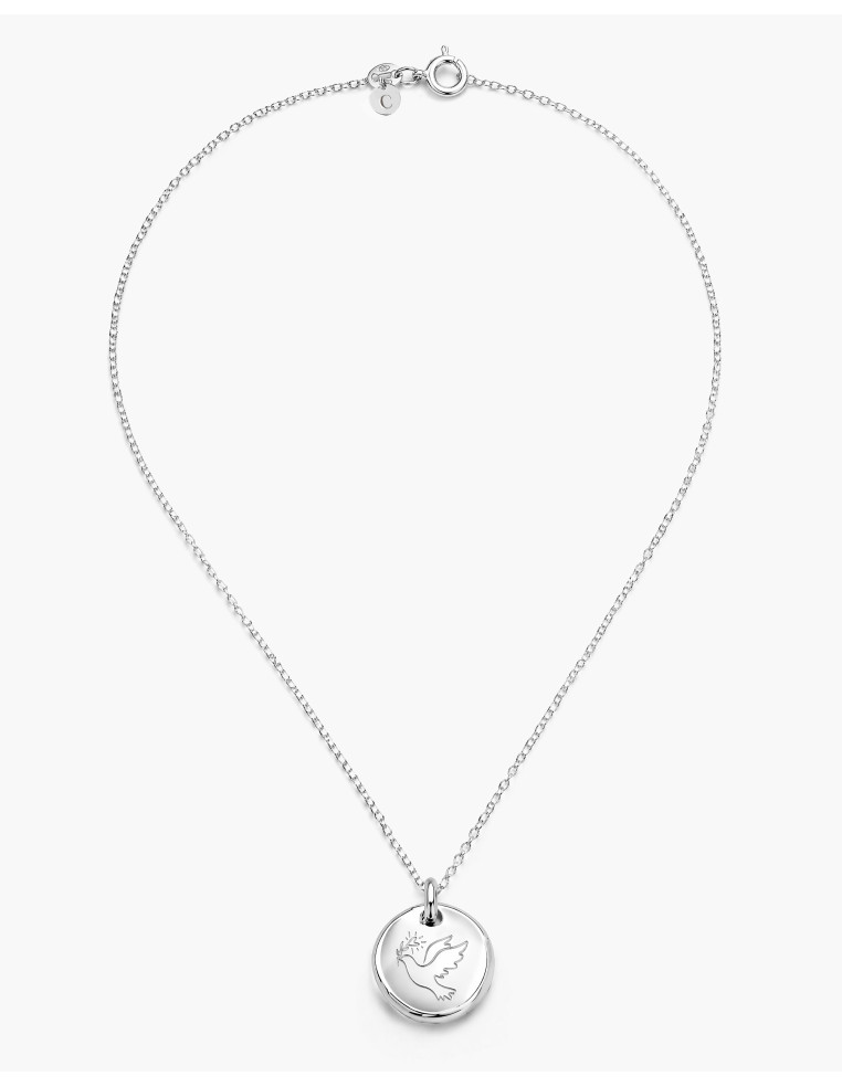 Collier argent avec médaillon rond gravé d'une colombe - Comptoir Doré