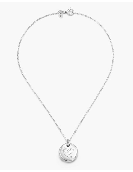Collier argent avec médaillon rond gravé d'une colombe - Comptoir Doré