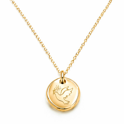 Collier plaqué or avec médaillon rond gravé d'une colombe - Comptoir Doré
