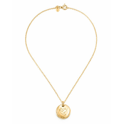 Collier plaqué or avec médaillon rond gravé d'une colombe - Comptoir Doré 2