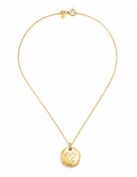 Collier plaqué or avec médaillon rond gravé d'une colombe - Comptoir Doré