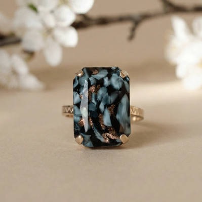 Bague Mousse - Bleu, noir et ocre - Un de ces quatre - Comptoir Doré