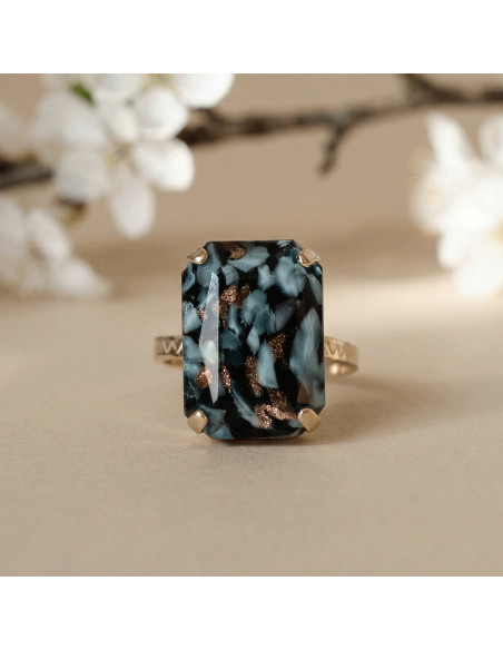 Bague Mousse - Bleu, noir et ocre - Un de ces quatre - Comptoir Doré