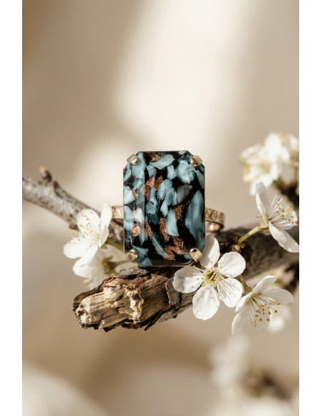 Bague Mousse - Bleu, noir et ocre - Un de ces quatre - Comptoir Doré