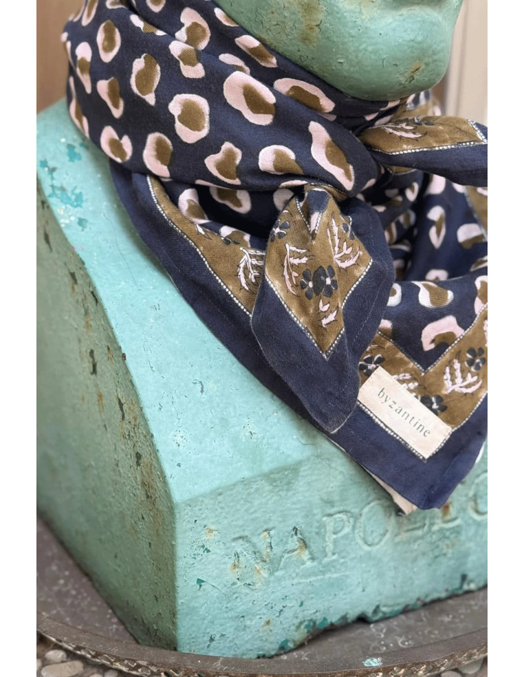 Grand Foulard Léopard Bleu marine - Byzantine APW - Comptoir Doré