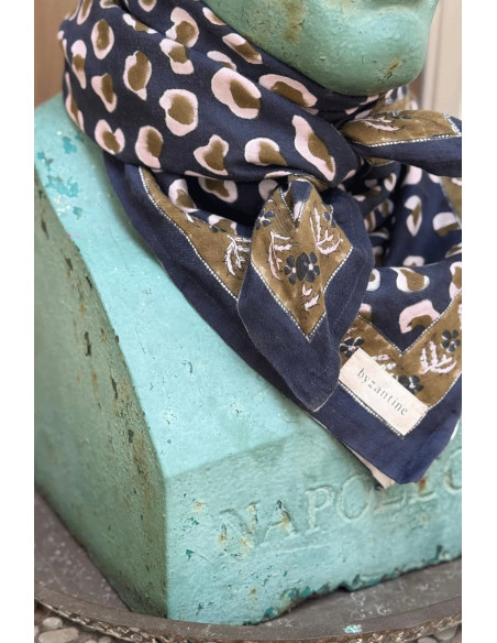 Grand Foulard Léopard Bleu marine - Byzantine APW - Comptoir Doré