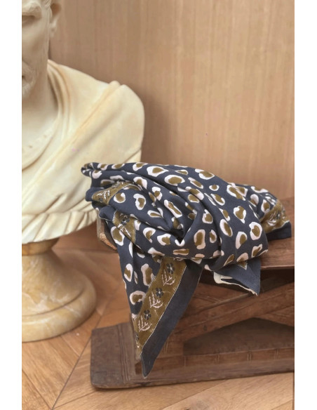 Grand Foulard Léopard Bleu marine - Byzantine APW - Comptoir Doré
