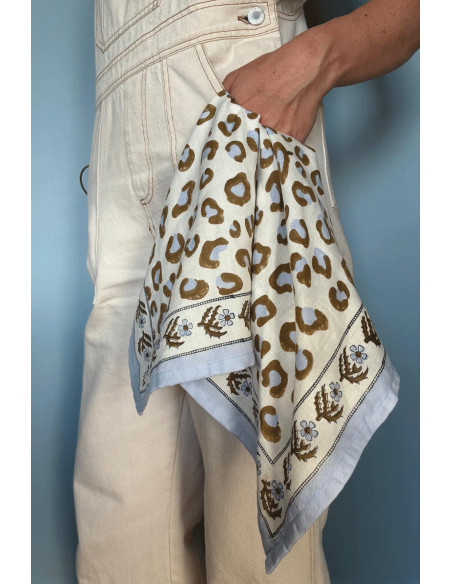Grand Foulard Écru et Bleu ciel - Byzantine APW - Comptoir Doré