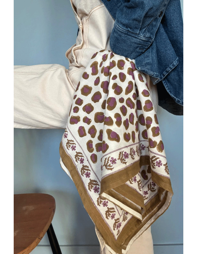 Grand Foulard Écru et Kaki - Byzantine APW - Comptoir Doré